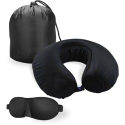 Godryft Travel Neckrest pillow with Sleeping Eye mask & Carry Bag -(Black)